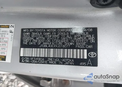 2009 Toyota Corolla Le/Xle z USA, uszkodzony, nr VIN JTDBL40EX9J018077